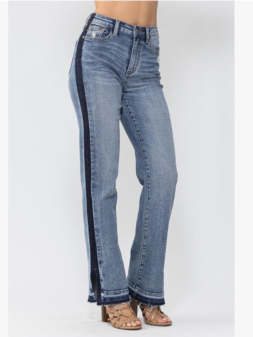 Judy Blue Light Blue Straight Leg Jeans with Dark Side Stripe